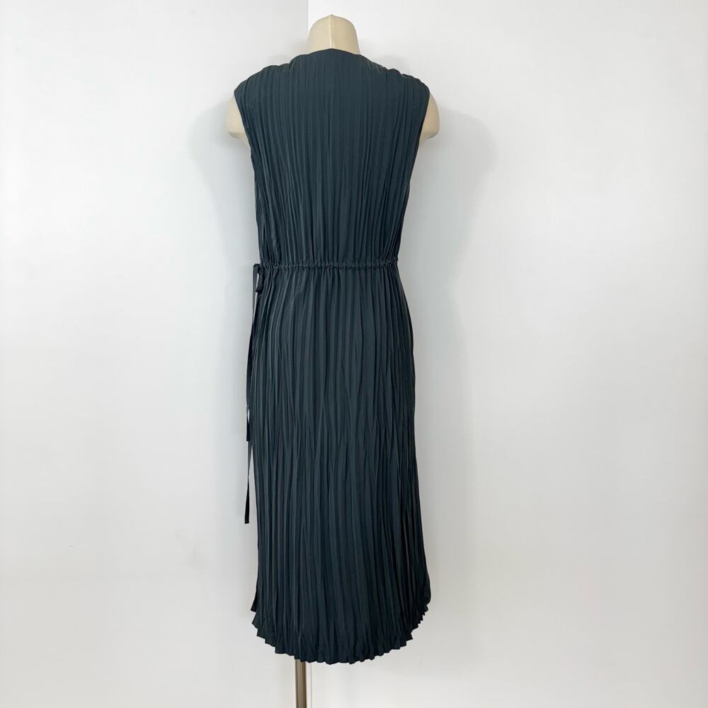 Vince Pleated Satin Cinch Waist Resort Midi Dress Tide Pool S NWOT - Picture 7 of 11